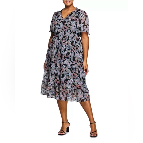 Estelle Maya Paisley Midi Dress with Flutter Sleeves Size 2X/18W - Picture 1 of 6
